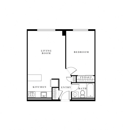 Floor plan for 1 bed, 1 bath, 550 sqft